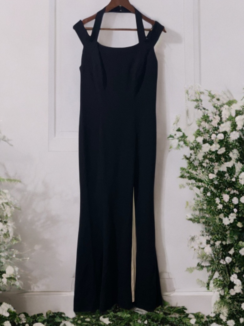 Cachet Black Crepe Halter Formal Gown Evening Maxi Dress Wedding Guest Cruise 12